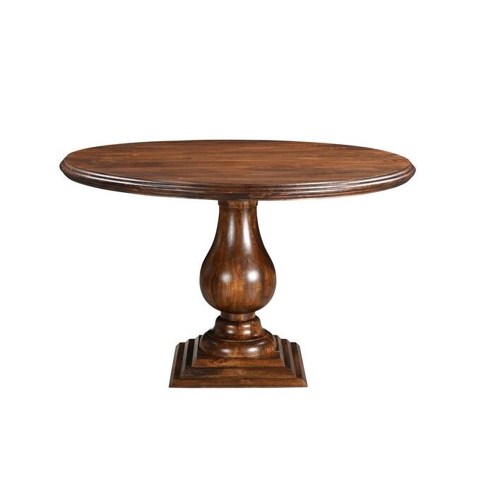 HomeRoots 48" Brown Solid Wood Pedestal Base Round Top Dining Table - 48.00 in. x 30.00 in. x 48.00 in.