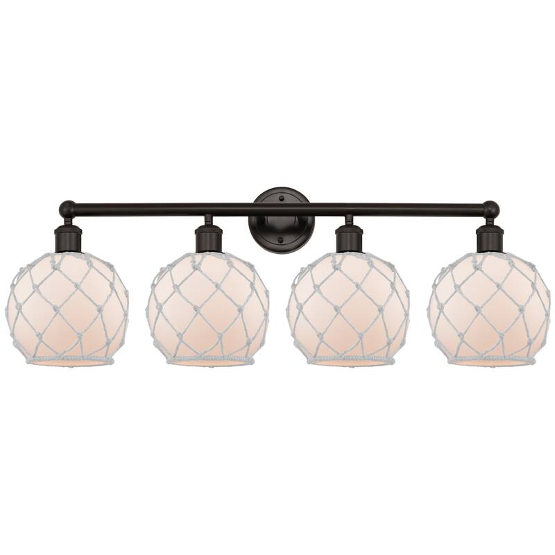 Innovations Lighting Endless Possibilities Edison - Farmhouse Rope - 4 Light 35" Bath Vanity Light - White Glass with White Rope/Oil Rubbed Bronze