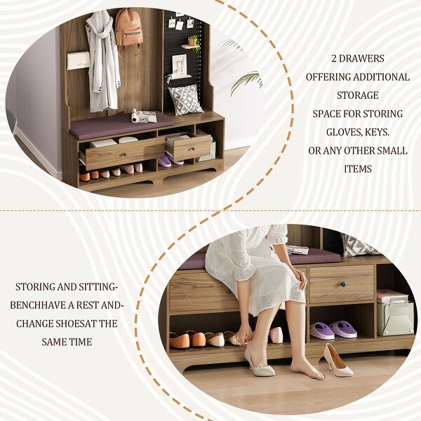 Vertical Chest Armoires 3 with Cushioned Entryway Bench,Coat Rack