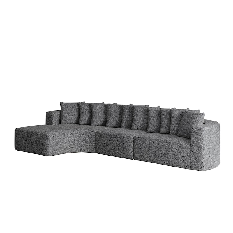 Chenille L-shaped Sectional Sofa with Curved Chaise Lounge and Piloows