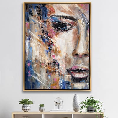Designart "Portrait Of A Young Woman IV" Contemporary Framed Canvas Wall Art Print