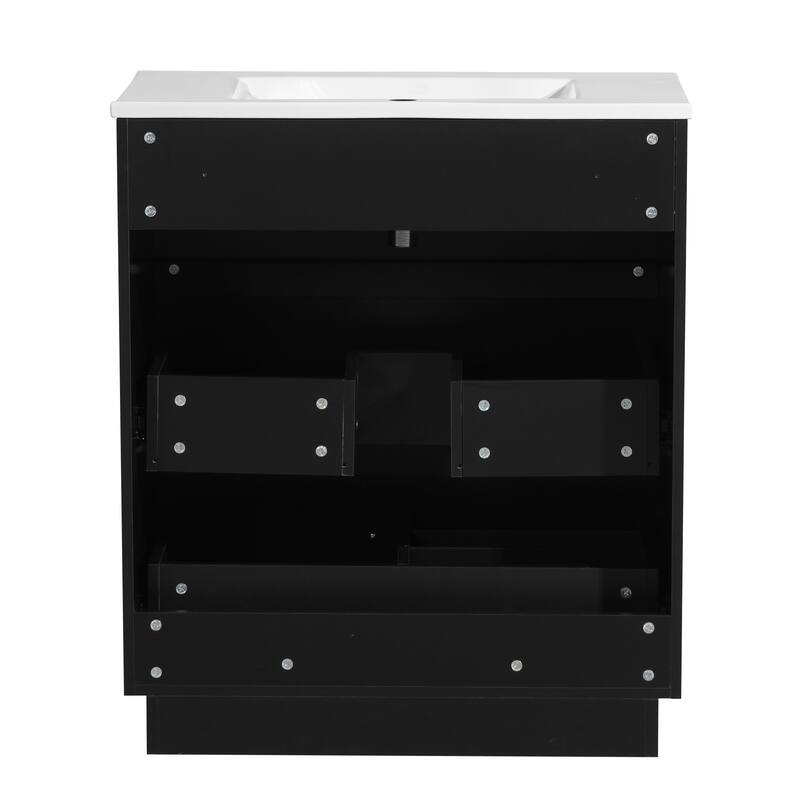 30" Freestanding Bathroom Vanity with Ceramic Sink and 2 Storage Drawers, Stylish Gray Floor Cabinet