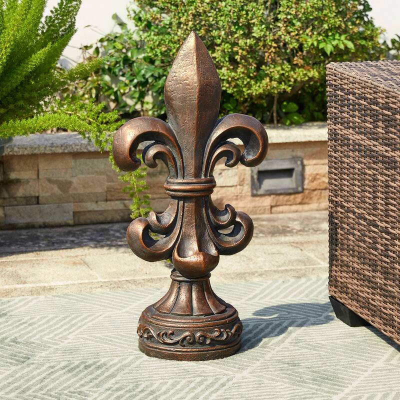 MgO Bronze French Holiness Fleur De Lis LYS Garden Statue Coastal Sculpture by Glitzhome