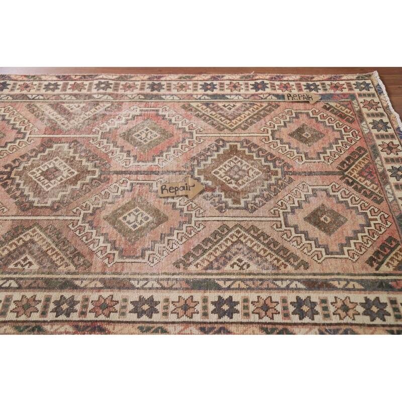 Hand Knotted Oriental 100% Wool Carpet Traditional Geometric Pink Balouch Area Rug - 7' 8'' X 4' 1''