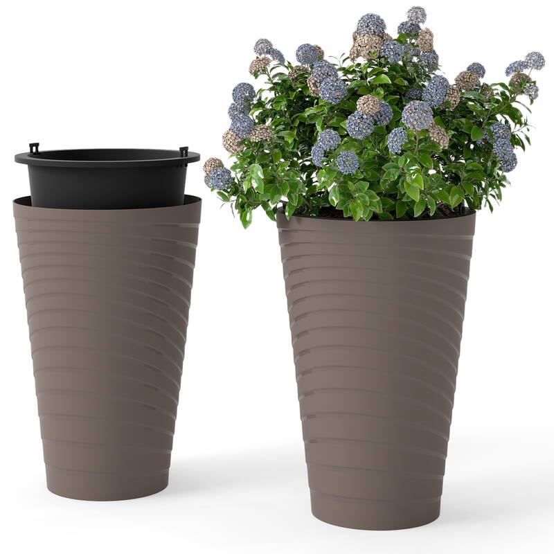 Gymax 18'' Tall Flower Pot Set of 2 w/ Insert Bucket Handle Design - Brown