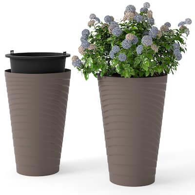 Gymax 18'' Tall Flower Pot Set of 2 w/ Insert Bucket Handle Design