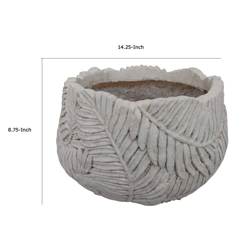 Sicily Accent Planter with Leaf Embossed Surface, Flared Gray Resin
