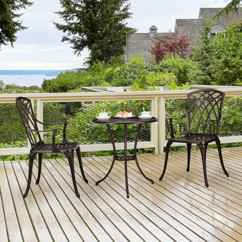 3-Piece Bistro Set Table Outdoor, Cast Aluminum Bistro Set Two Chairs,Lightweight Maintenance Free Outdoor Seating