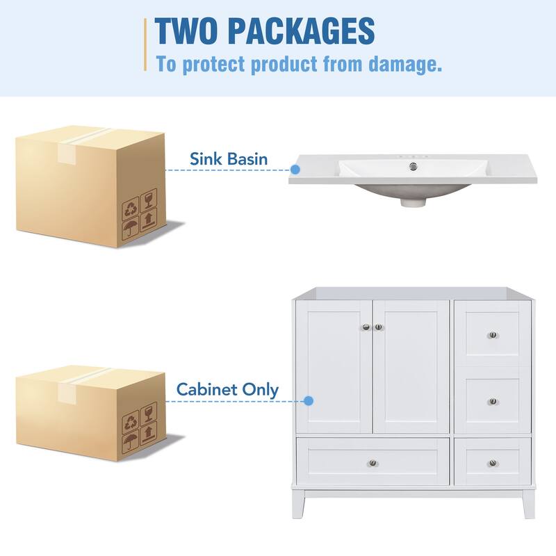 Contemporary 36-Inch Bathroom Vanity with USB Charging, Resin Sink, and Ample Storage