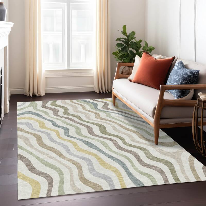 Machine Washable Indoor/ Outdoor Modern Eureka Chantille Rug