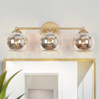 Modern Gold 3-Light Linear Bathroom Vanity Lights with Mercury Glass - 21 " L