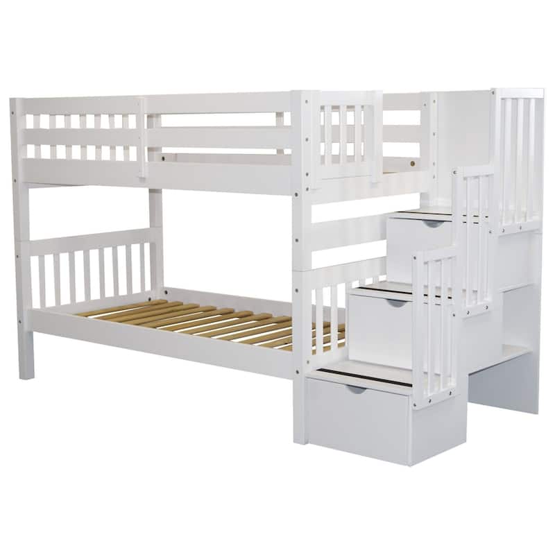 Taylor & Olive Trillium Twin over Twin Stairway Bunk Bed, 3 Steps