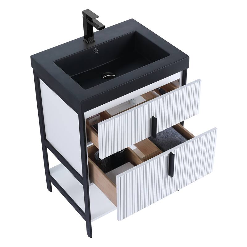 Fine Fixtures Serenity Modern Bathroom Vanity with Black Gel Acrylic Top