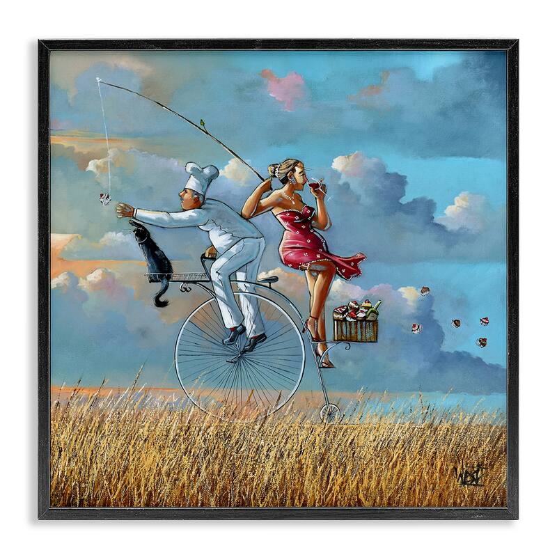 Stupell Charming Lady & Chef Bicycle View Framed Giclee Art Design By Ronald West - 24 x 24 - Black