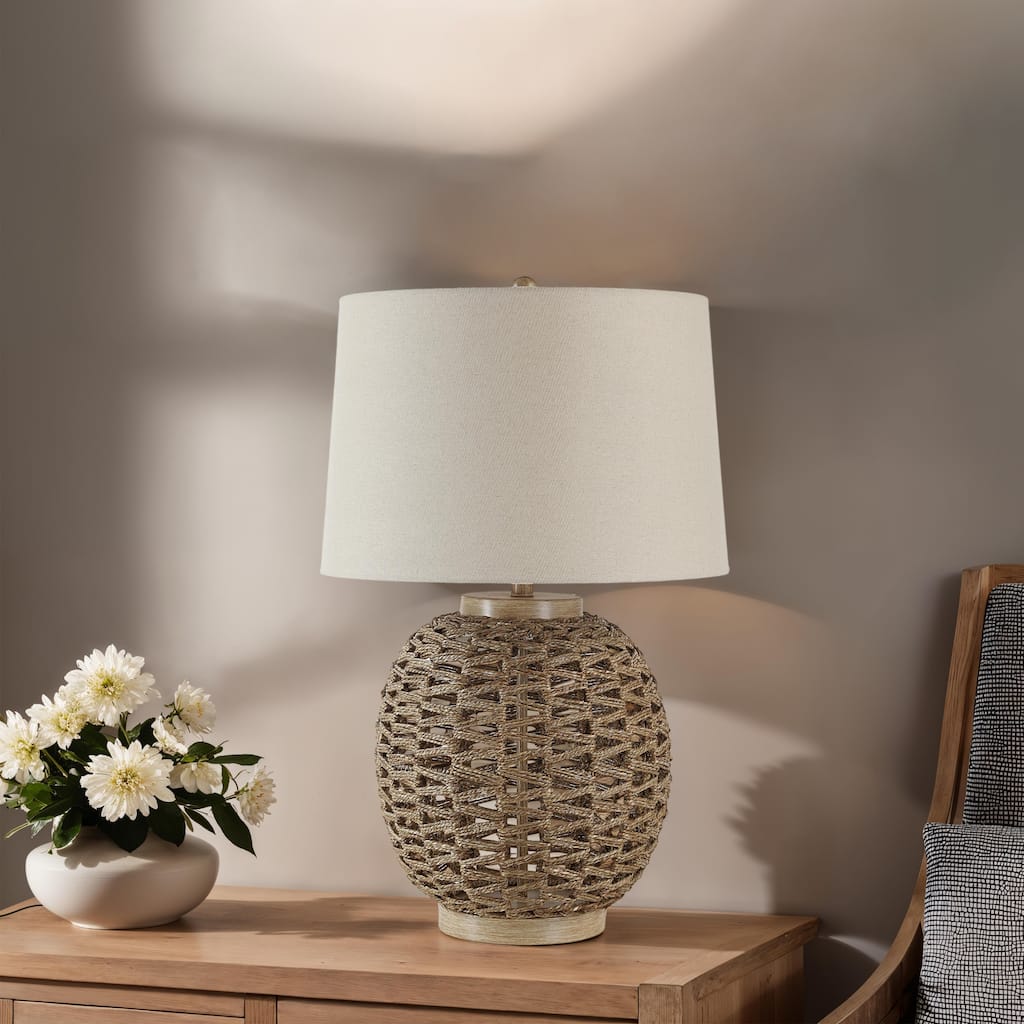 Coastal Style Woven Rope Table Lamp with Tapered Drum Shade - 29"