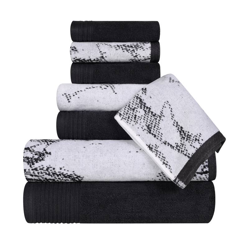 Superior Cotton Quick-Drying Solid and Marble 8 Piece Towel Set