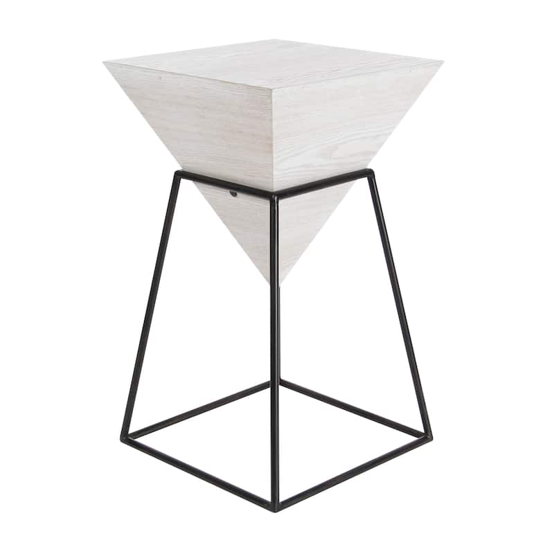 Wood Geometric Inverted Pyramid Accent Table with Black Metal Stand - White or Black - Roche River Decor