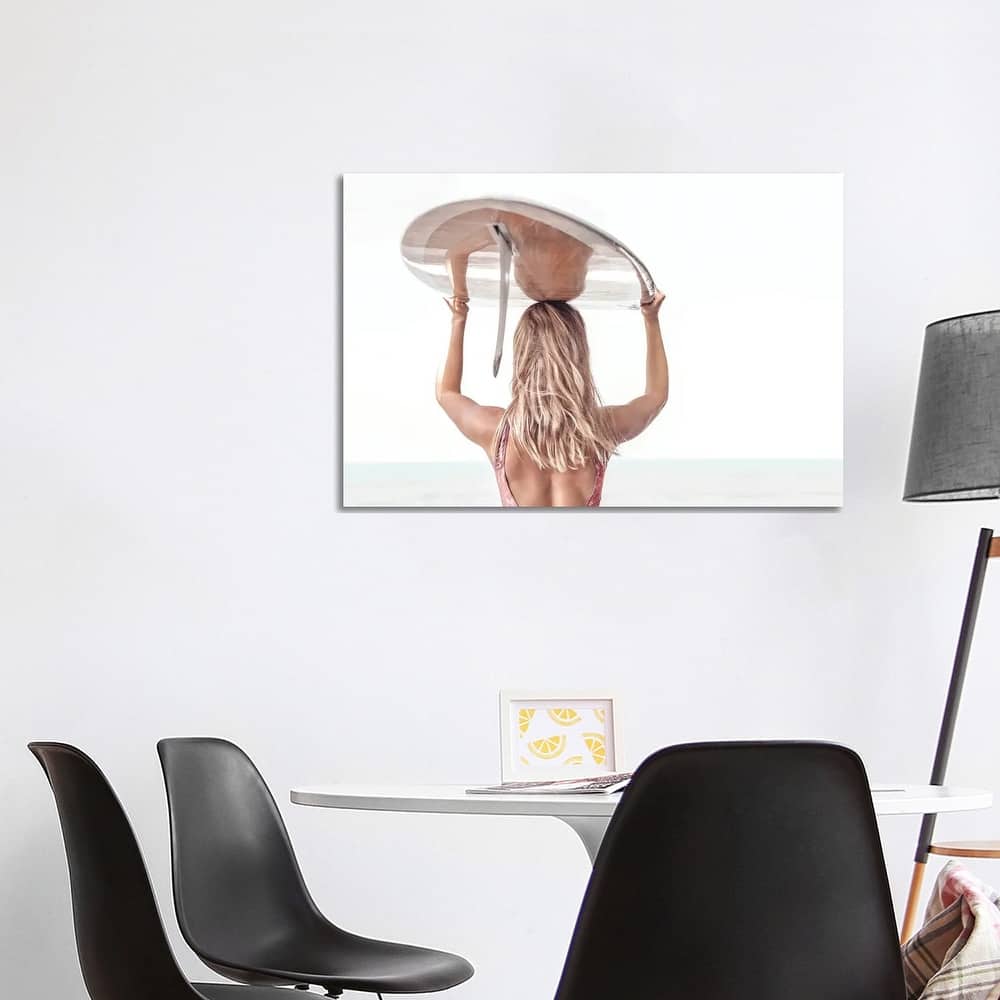 iCanvas "Blond Girl Carrying Surfboard" by Tiny Treasure Prints Canvas Print