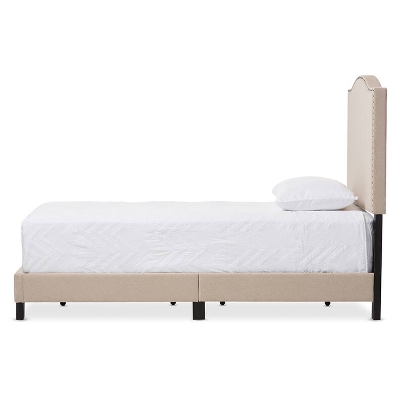 Modern Twin Bed - Upholstered Arch Platform Bed with Nailhead Detail - Linen Fabric Bedroom Furniture