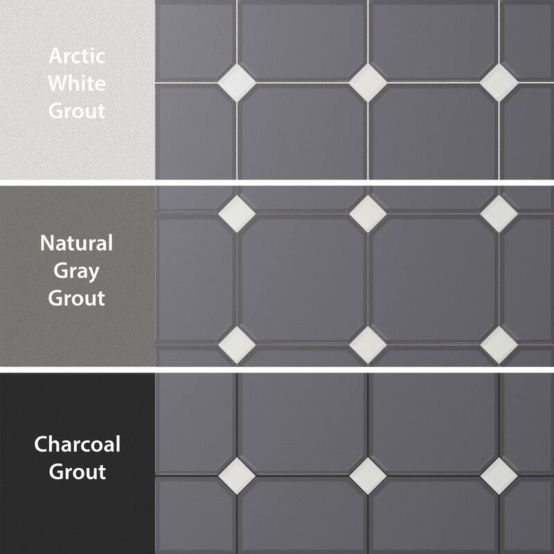 Merola Tile Vaudeville Octagon Antracita with Taco Nacar 7-7/8" x 7-7/8" Porcelain Floor and Wall Tile