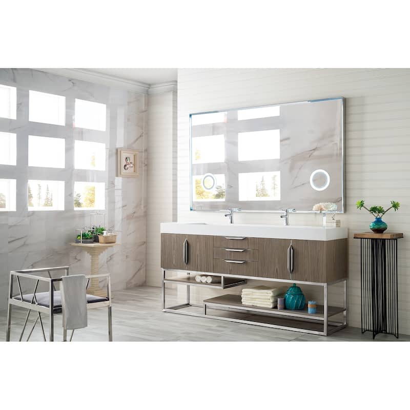 James Martin Vanities Columbia 72" Double Vanity, Ash Gray with Brushed Nickel Hardware