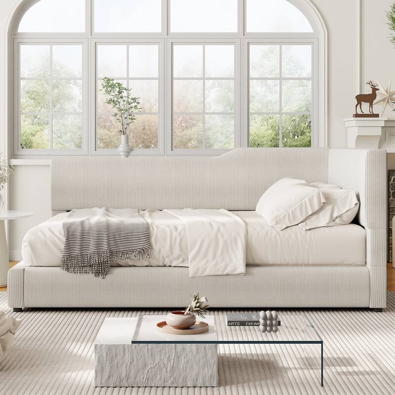 Upholstered L-Shaped Daybed for Relaxing and Hosting,Perfect for Various Home Decor Styles