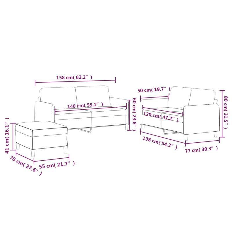 vidaXL Sofa Set Black Fabric (100% polyester), metal, textilene, plywood - 30.3 x 62.2 x 31.5 in
