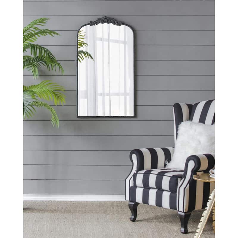 Large Baroque Style Arched Wall Mirror - 41.75" - Black