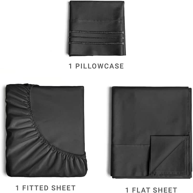 CGK Linens Brushed Microfiber Soft Wrinkle free 4 Piece Bed Sheet Set - Twin - Black