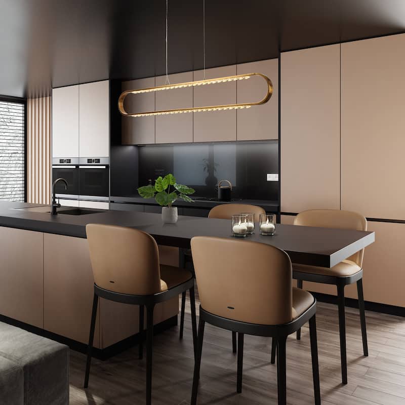 Modern LED 2-Light Crystal Chandelier Island Lights for Kitchen Island - Gold