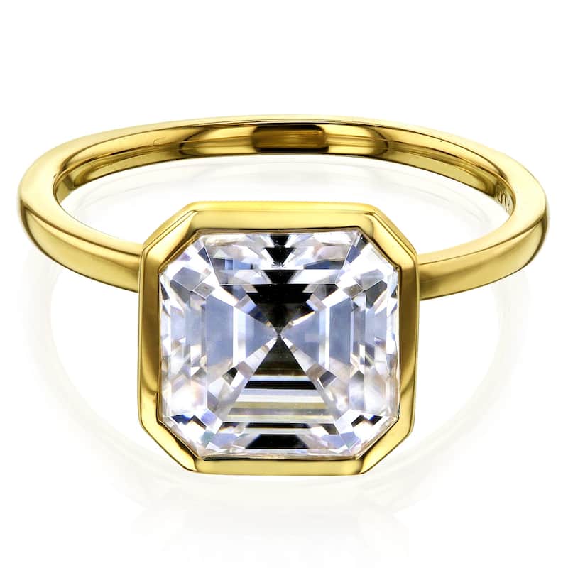 Kobelli 4 Carat Lab Grown Diamond Certified 14k Solid Gold Asscher-cut Solitaire Clean Bezel Pageant Engagement Ring - Yellow - 9