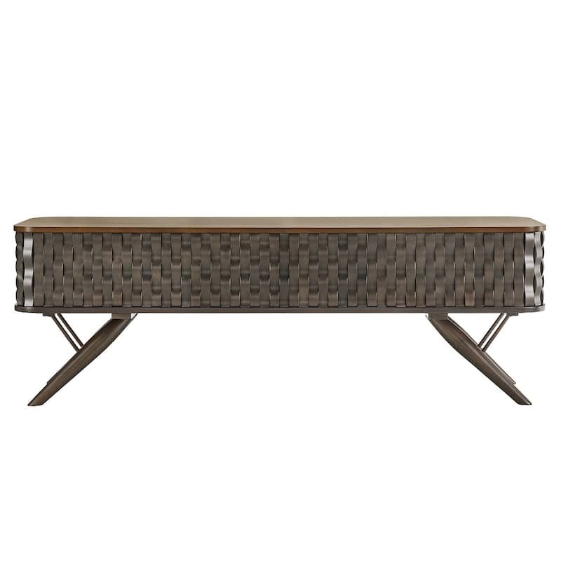 Bernal Two-tone Walnut Finish Rippled Wood Design TV stand by iNSPIRE Q Modern