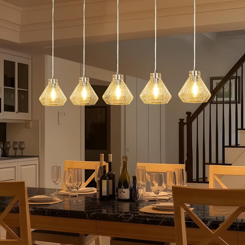 Modern Luxury 5-light Brass Gold Crackled Glass Chandelier Bowl-shaped Kitchen Island Light for Dining Room