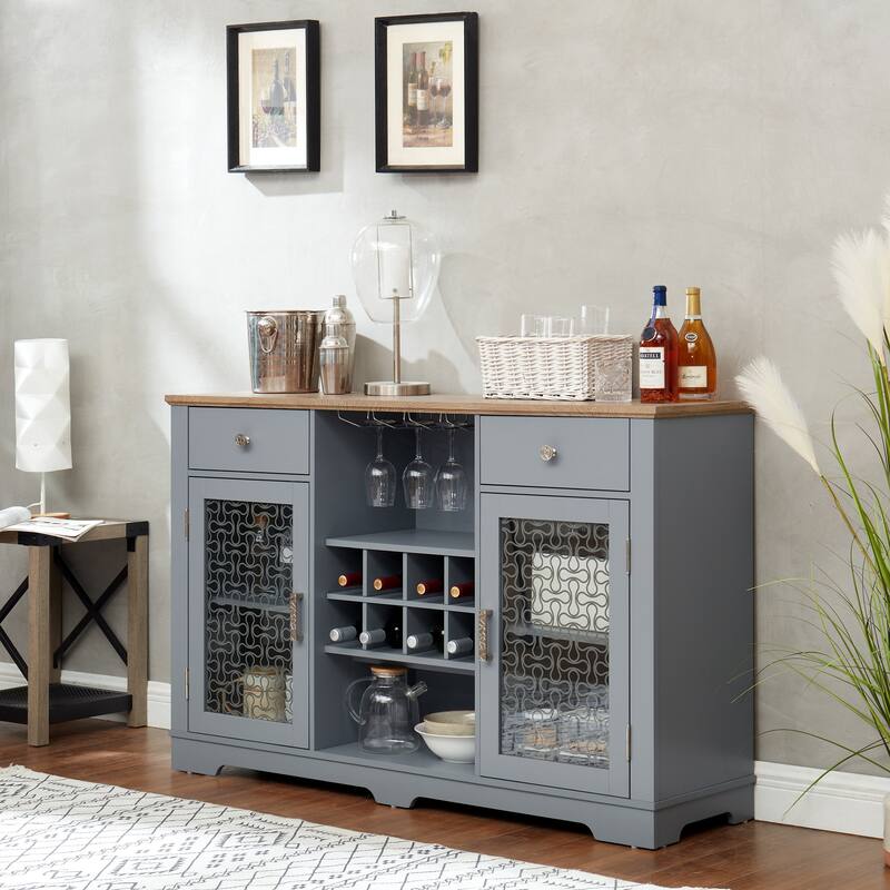 Buffet Cabinet Sideboard with 2 Drawers, Wine Bottle & Wine Glass Rack