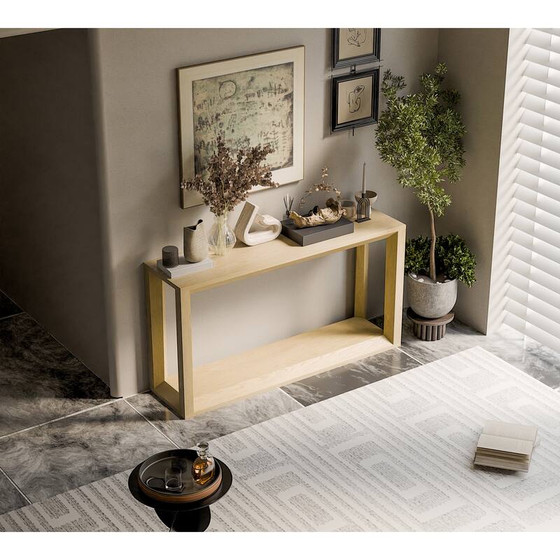 60" Rectangular Solid Wood Veneer Console Table with Ample Storage