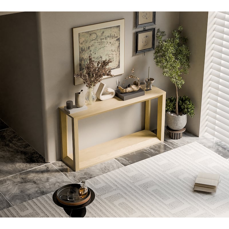 Solid Wood Veneer Console Table, 60 Inch Wide Sofa Table with Ample Storage for Entryway Organization