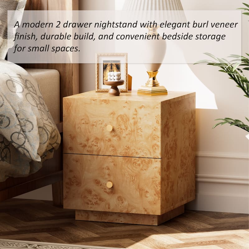 COZAYH Farmhouse Burl Wood Nightstand, Modern Dresser with Storage