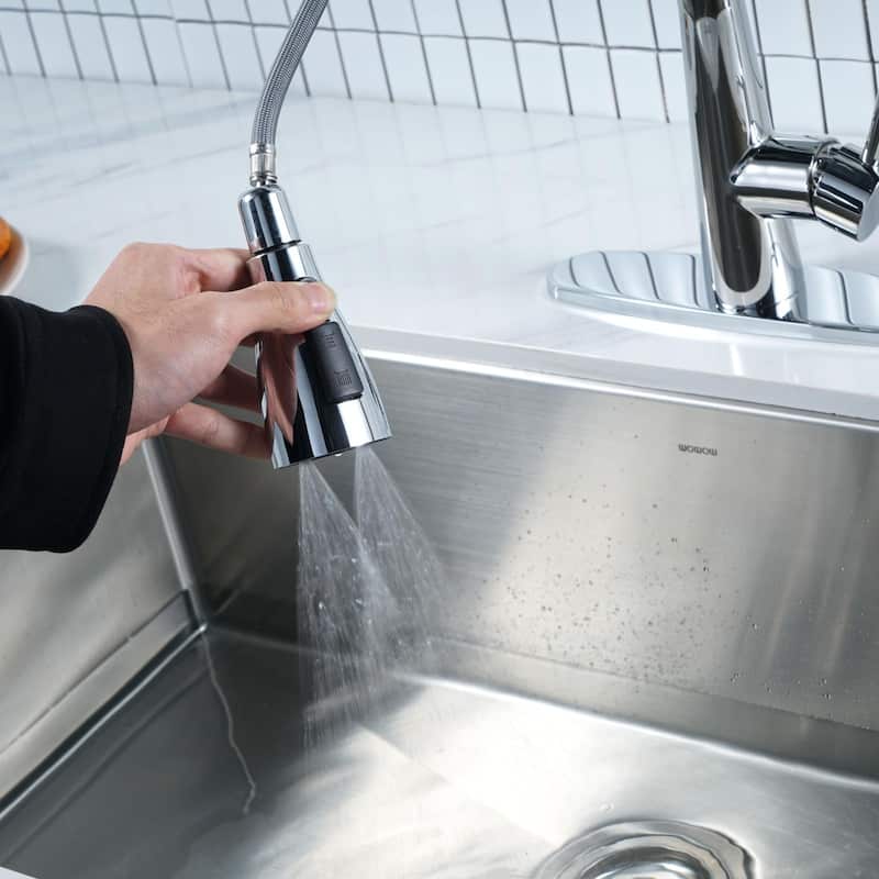 WOWOW Single Handle 3-Mode Pull Out Sprayer Kitchen Faucet