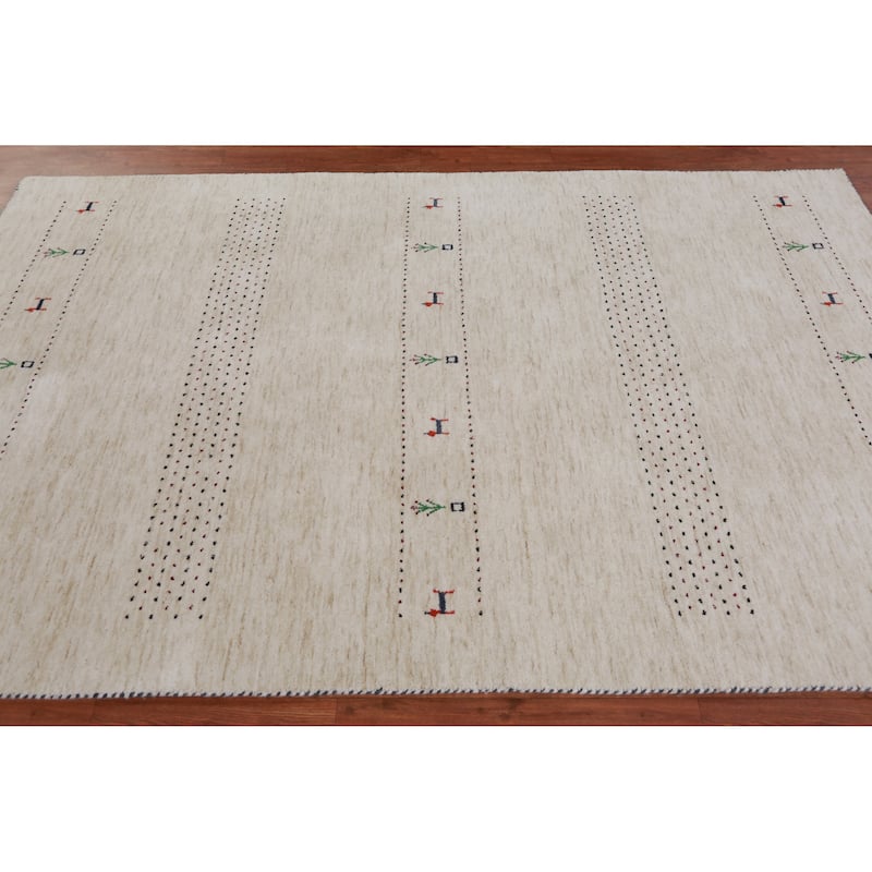 Hand Knotted Oriental 100% Wool Carpet Tribal Animal Pictorial Beige & Ivories Gabbeh Area Rug - 7' 11'' X 5' 1''