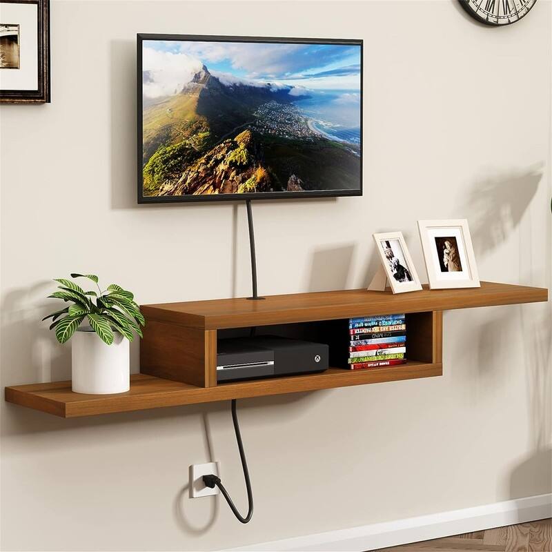 TV Stand Shelf - 11.7"D x 60"W x 8.3"H - Walnut