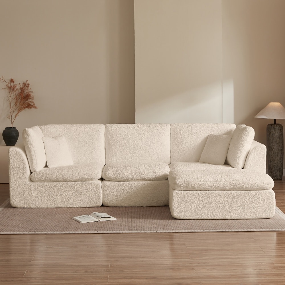 110" Convertible L-Shape 3-Seater Cloud Sectional Sofa with Ottoman