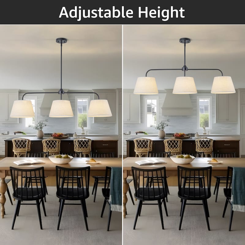 Starsky 3-Light Modern White Linear Drum Fabric Kitchen Island Light