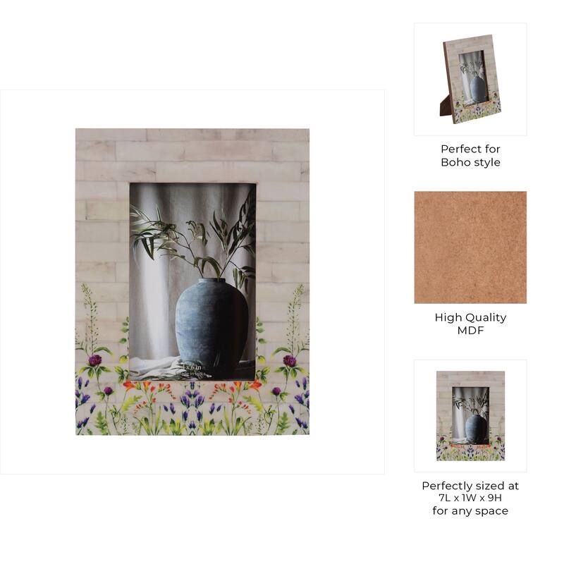 Sagebrook Home Boho Wood and Resin Photo Frame with MDF and Polyresin Construction