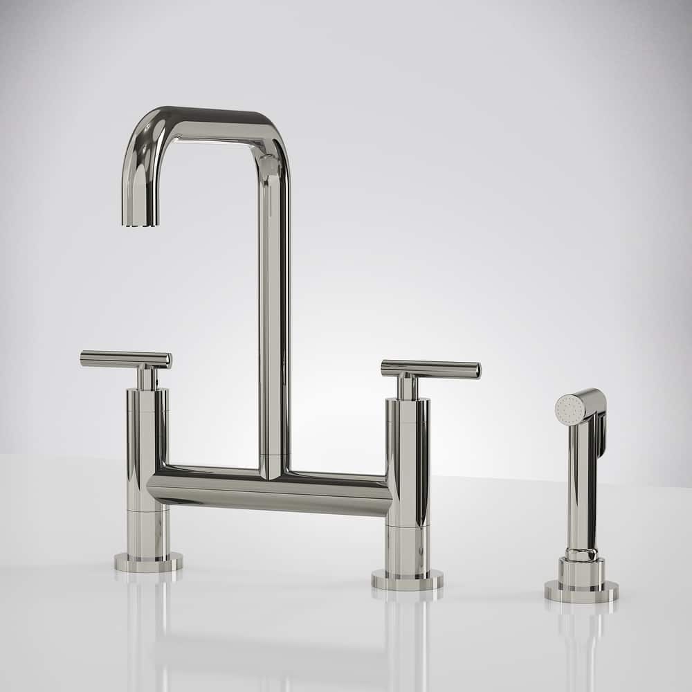 Two-Handles Bridge Kitchen Faucet with Side Sprayer Deck Mount Widespread Kitchen Faucet
