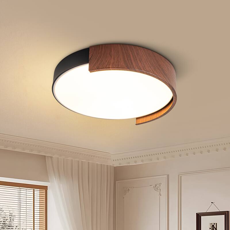 Starsky 5CCT LED Round Wooden Flush Mount - 11.81''