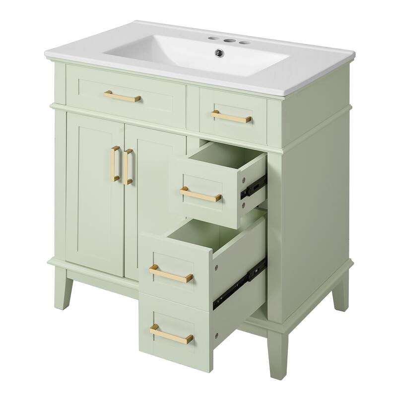 30" Bathroom Vanity with Ceramic Sink, Soft-Close Doors, Deep Drawer