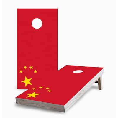 Chinese Flag Corn Hole Board Set w Case & Lights