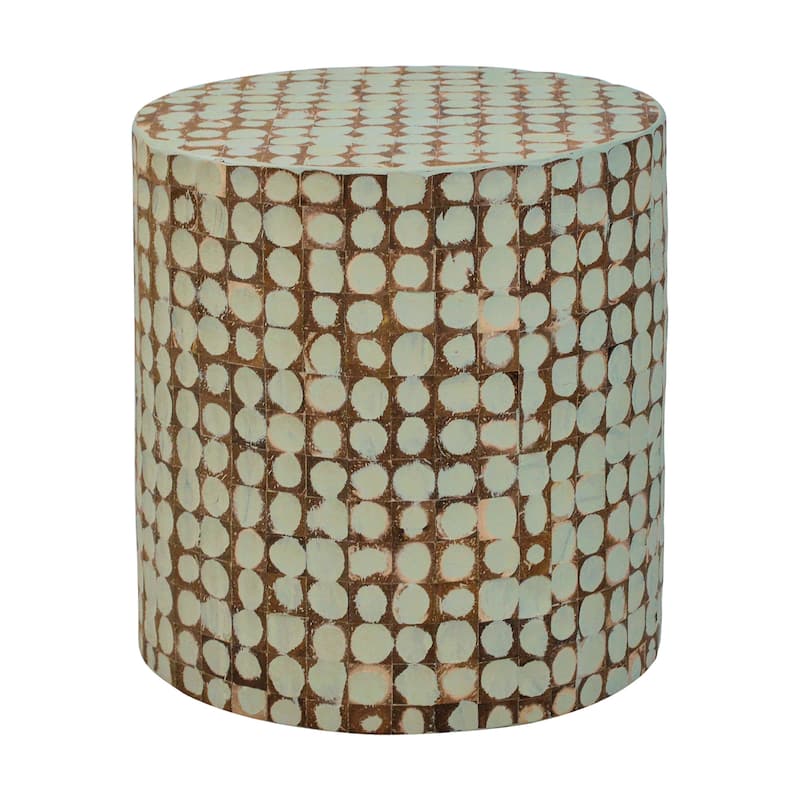 Round Distressed Coconut Shell Mosaic Accent Table by East at Main