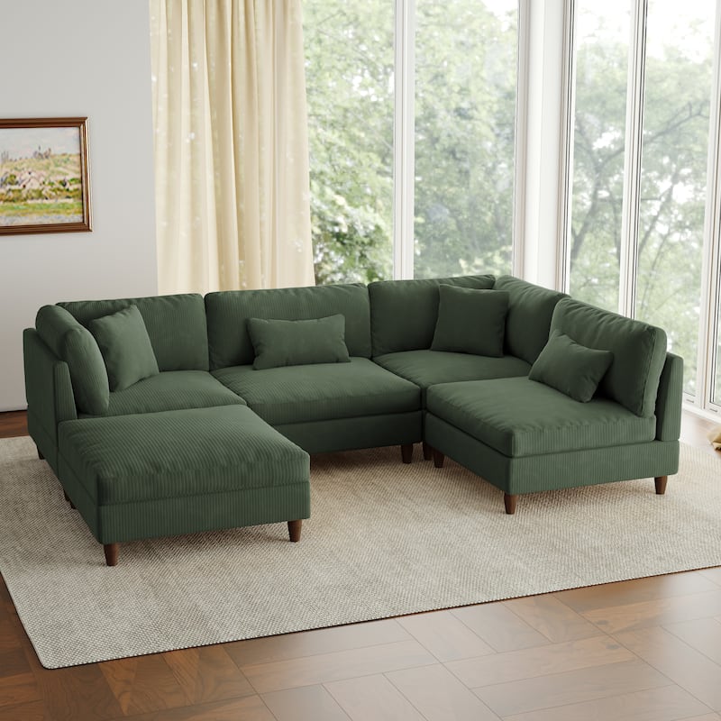 5-Piece Modern Comfy Corduroy Modular Sectional Sofa with Ottoman