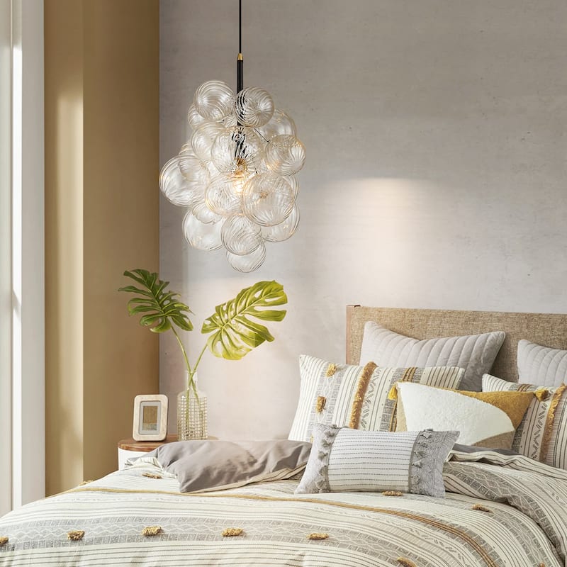 1-Light Modern Cluster Twisted Swirled Clear Glass Globe Bubble Chandelier with 1 Bulb Included